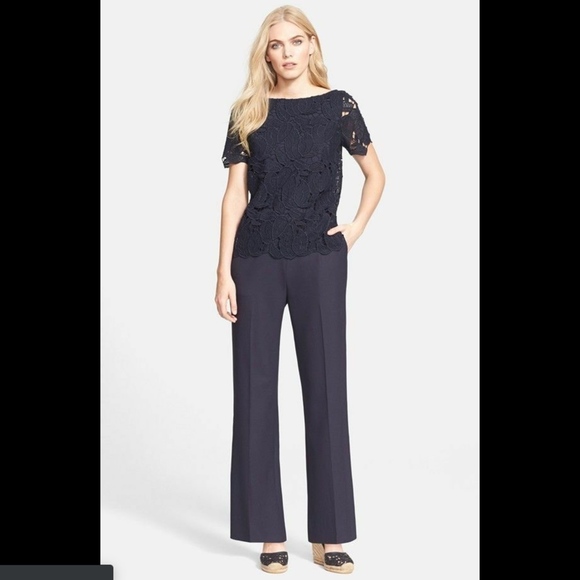NWT $495 Tory Burch Lace Bodice Jumpsuit Navy‎ Blue [SZ 12 ] - Picture 6 of 12